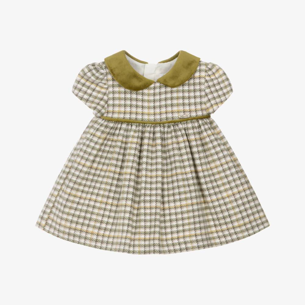 Mayoral Newborn-Baby Girls Ivory & Green Check Dress | Childrensalon Outlet
