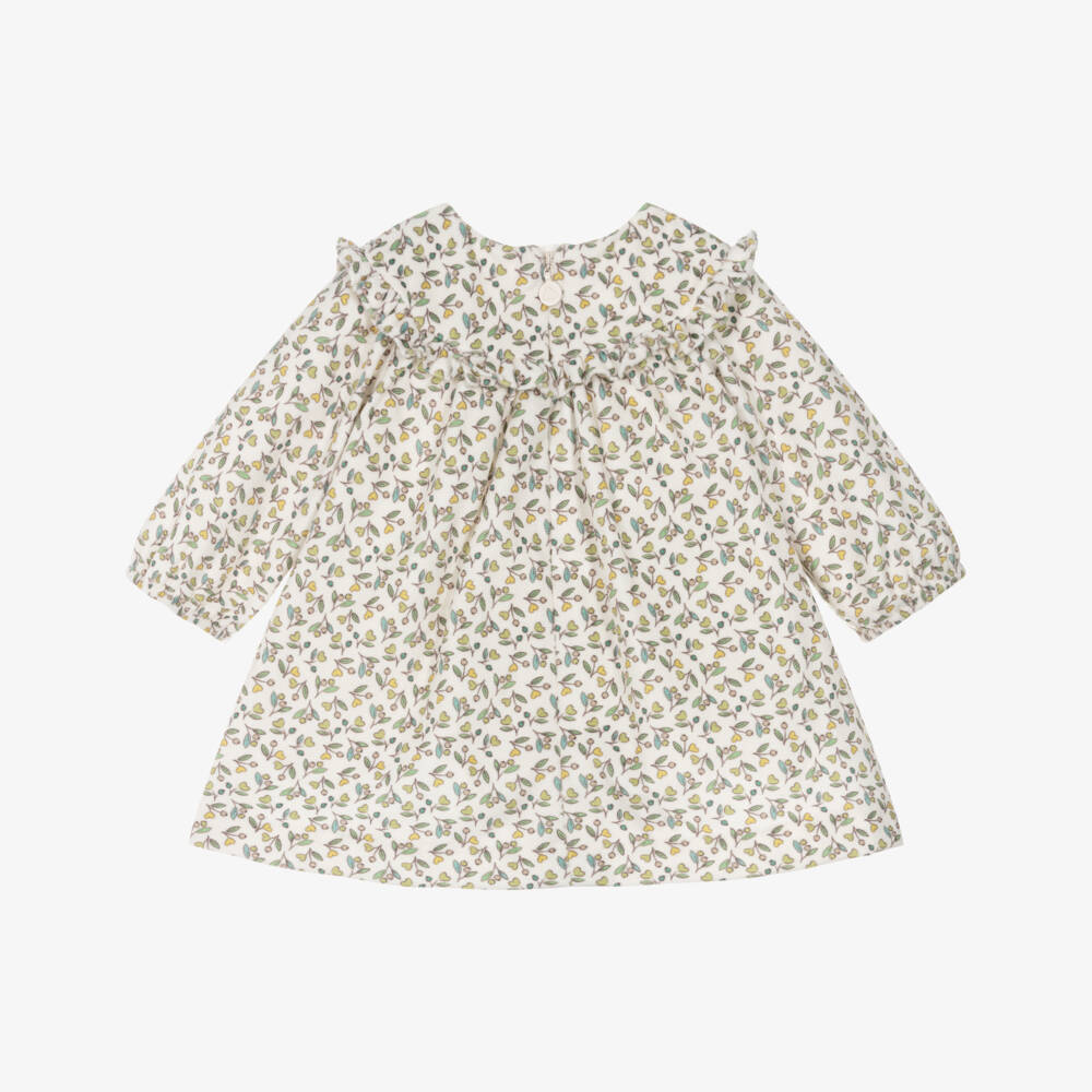 Mayoral Newborn-Baby Girls Ivory & Green Floral Print Velveteen Dress | Childrensalon Outlet