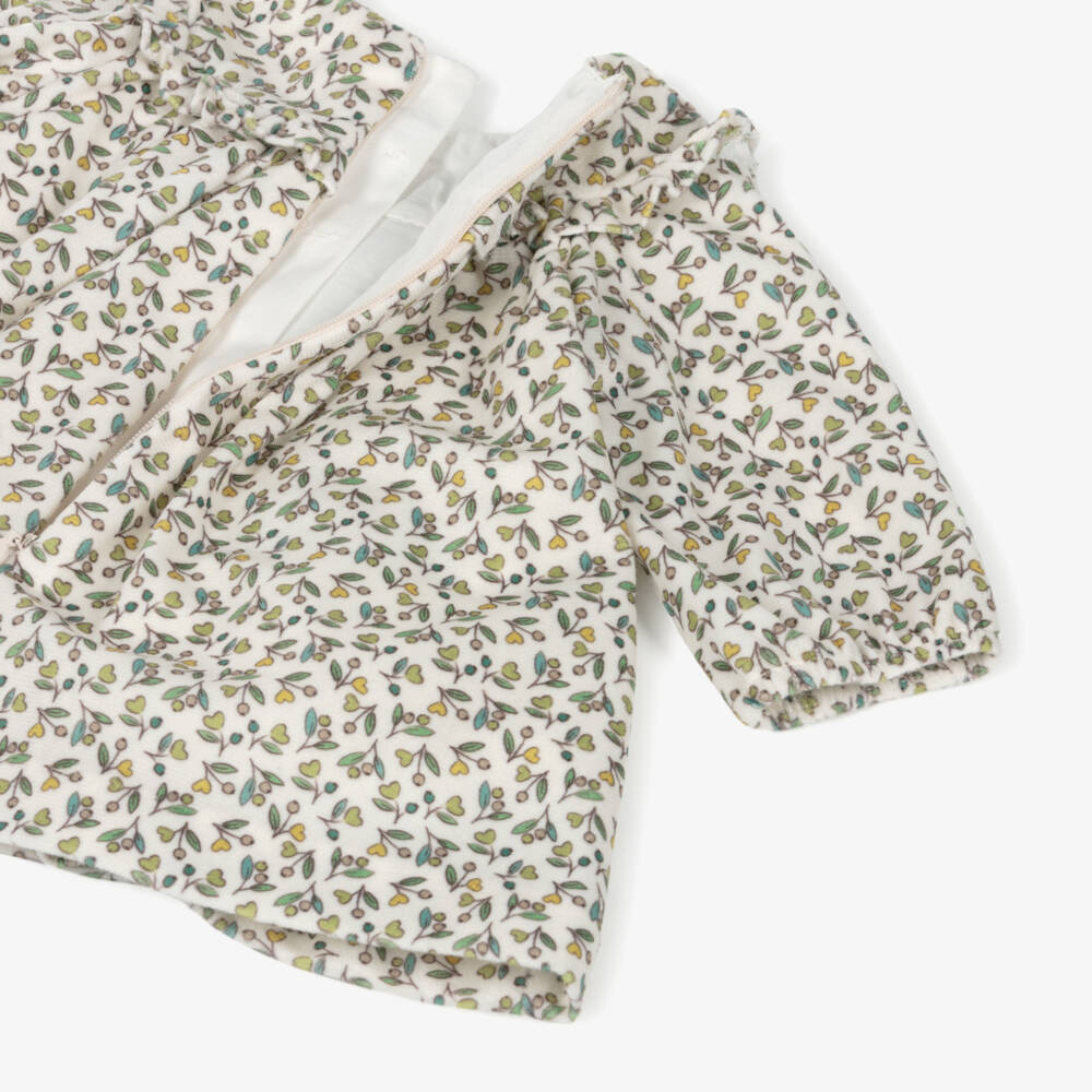 Mayoral Newborn-Baby Girls Ivory & Green Floral Print Velveteen Dress | Childrensalon Outlet
