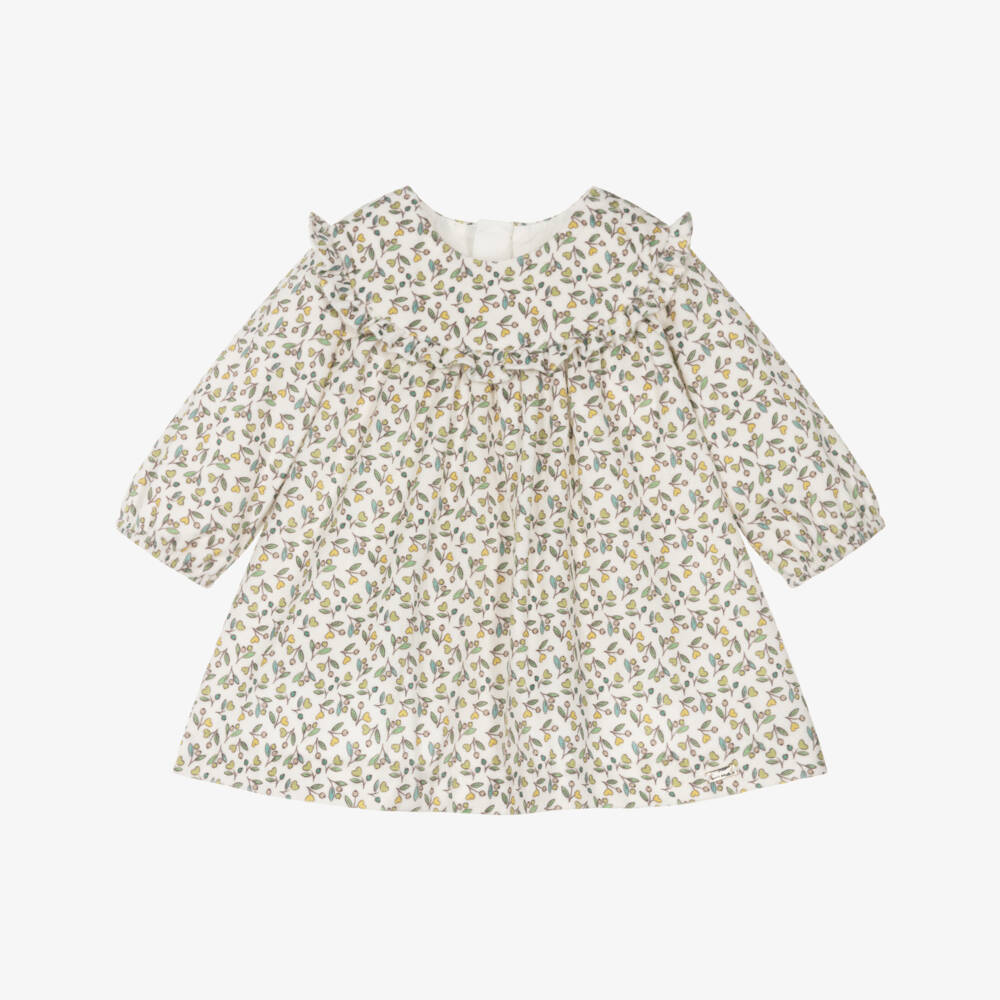 Mayoral Newborn-Baby Girls Ivory & Green Floral Print Velveteen Dress | Childrensalon Outlet