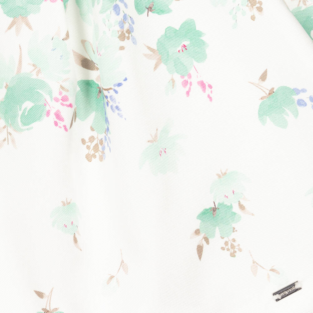 Mayoral-Baby Girls Ivory & Green Floral Satin Dress | Childrensalon Outlet