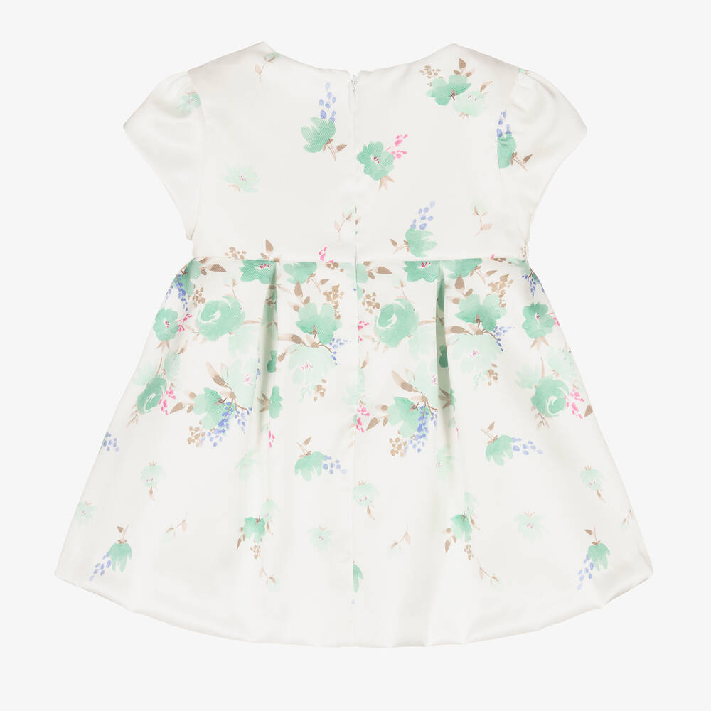 Mayoral-Baby Girls Ivory & Green Floral Satin Dress | Childrensalon Outlet