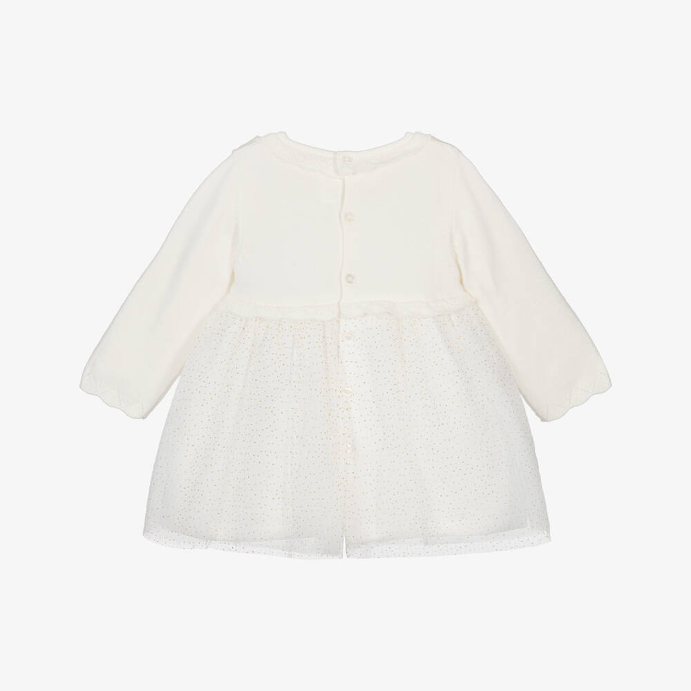 Mayoral-Baby Girls Ivory Knit & Tulle Dress | Childrensalon Outlet