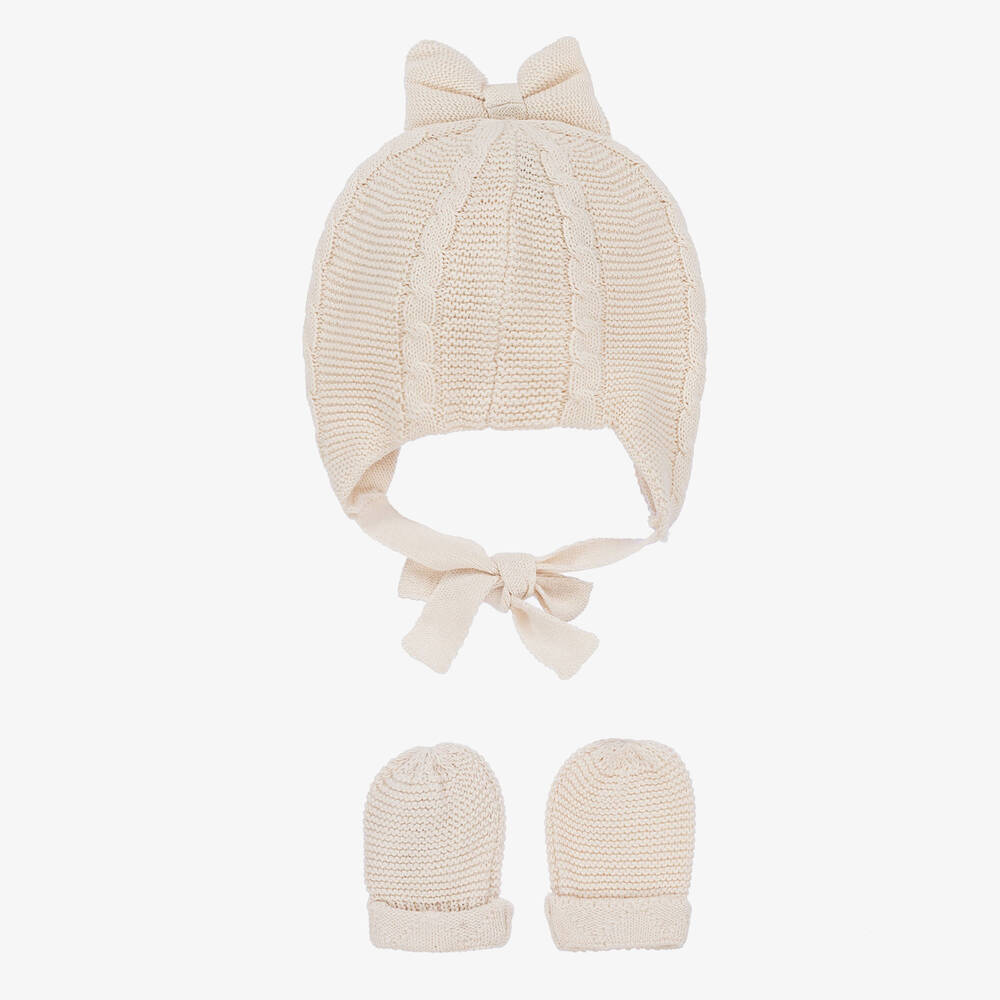 مايورال-طقم قبعة قطن محبوك لون عاجي للمولودات | Childrensalon Outlet
