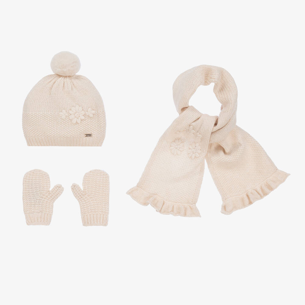 Mayoral - Baby Girls Ivory Knitted Hat Set | Childrensalon