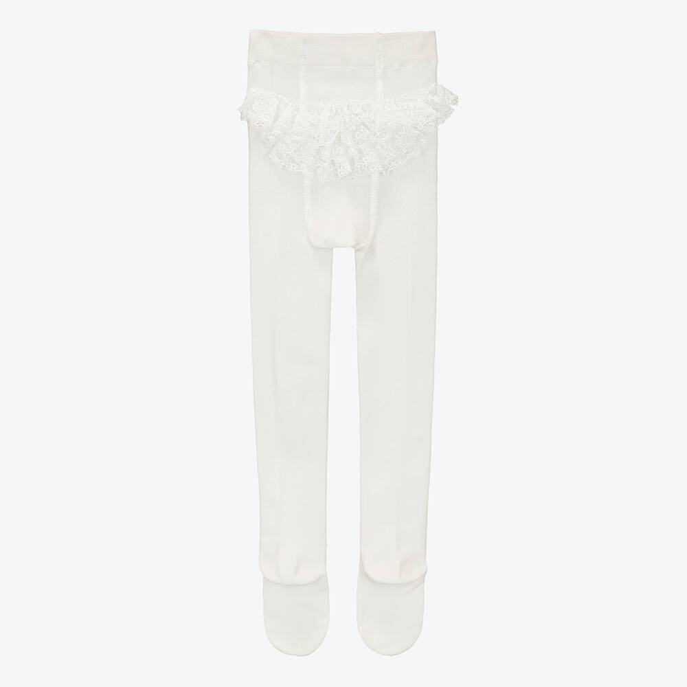 Mayoral - Baby Girls Ivory Lace Frilly Tights | Childrensalon