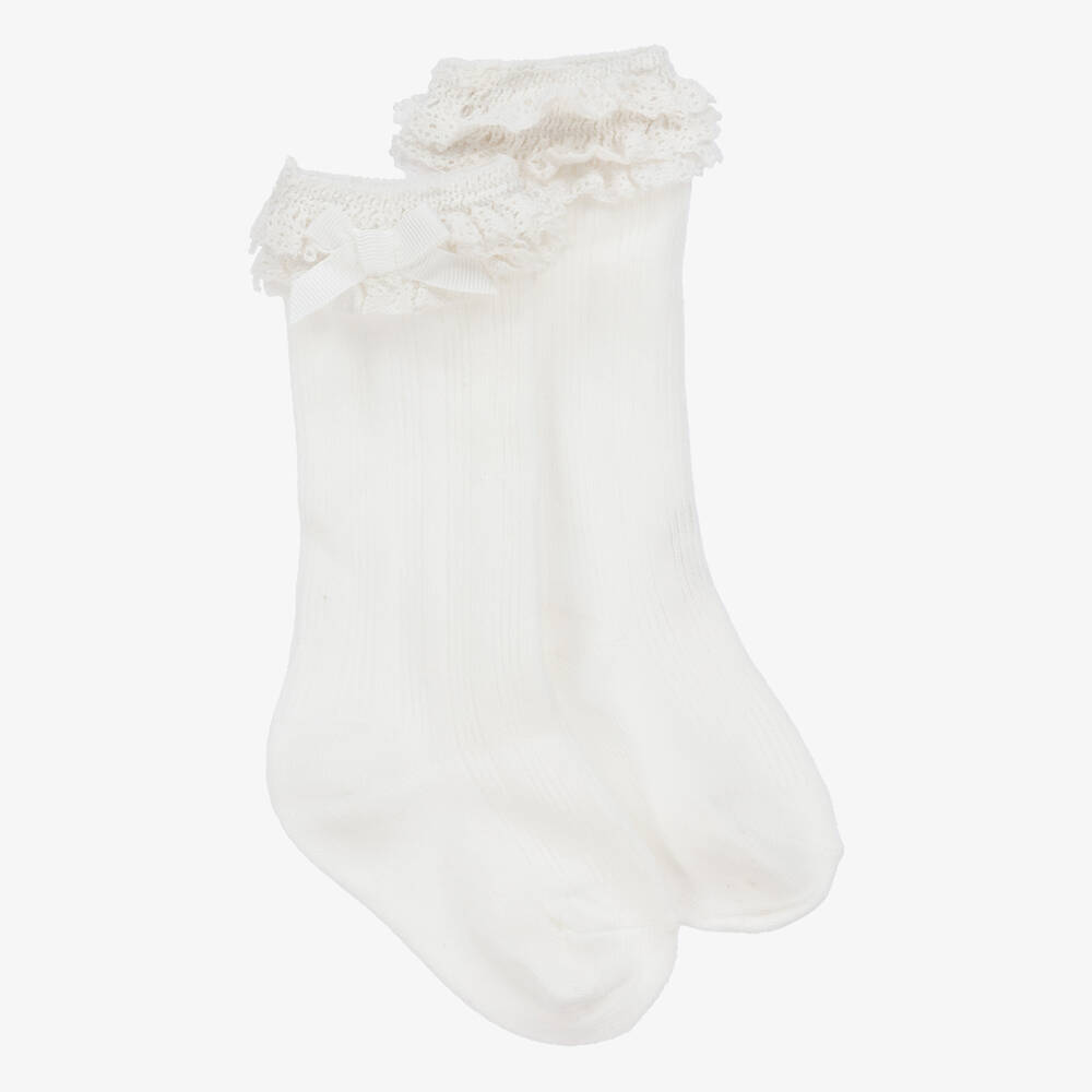 Mayoral - Кремовые носки с кружевом для малышек | Childrensalon