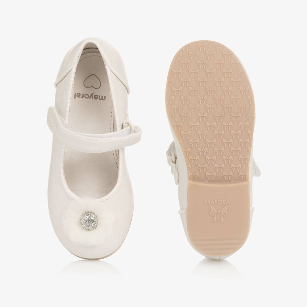 Mayoral-Baby Girls Ivory Pearl Faux Leather Flower Shoes | Childrensalon Outlet