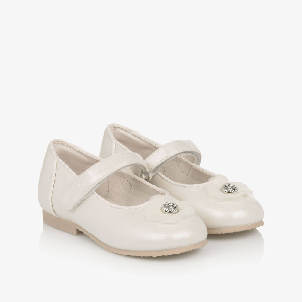 Mayoral-Baby Girls Ivory Pearl Faux Leather Flower Shoes | Childrensalon Outlet