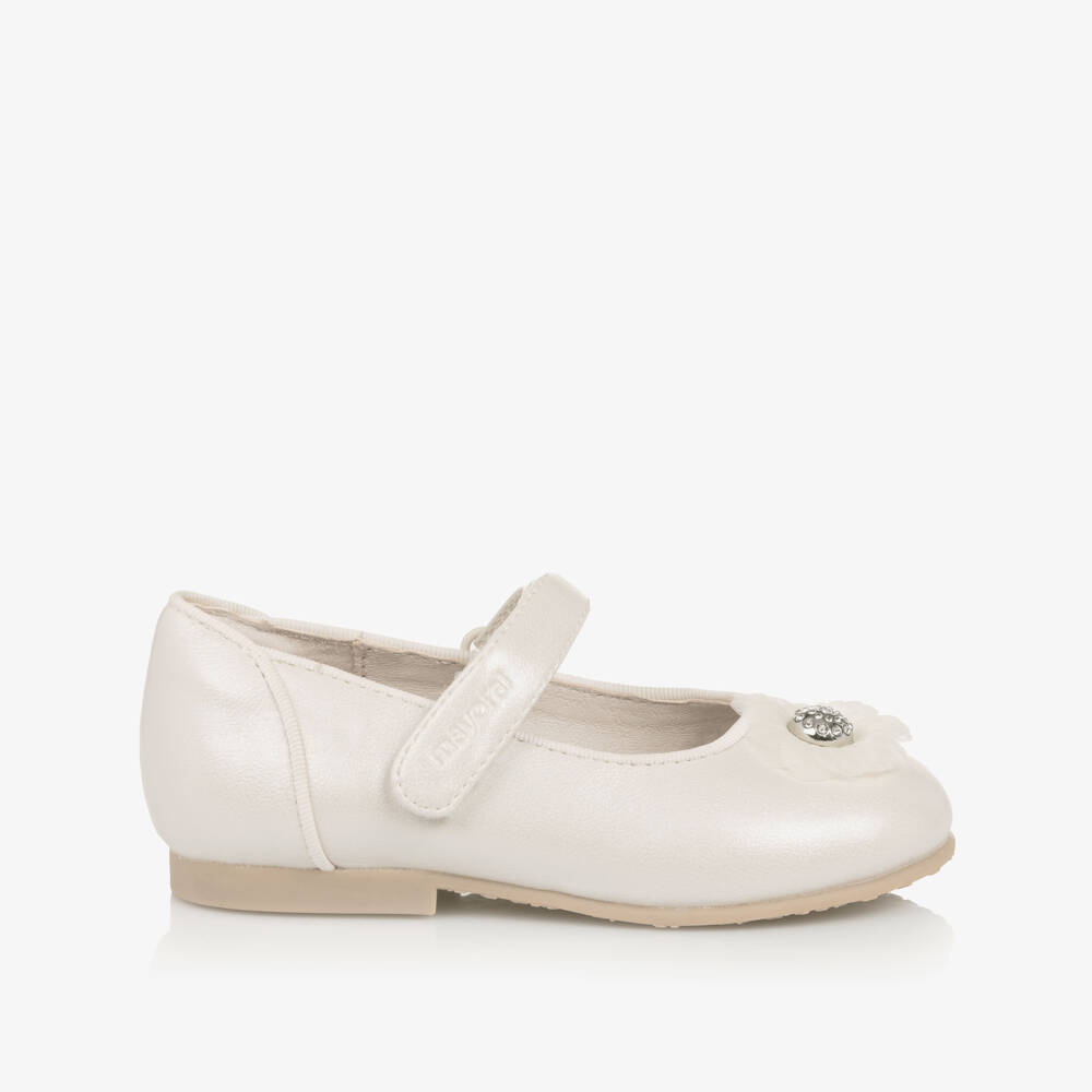 Mayoral-Baby Girls Ivory Pearl Faux Leather Flower Shoes | Childrensalon Outlet