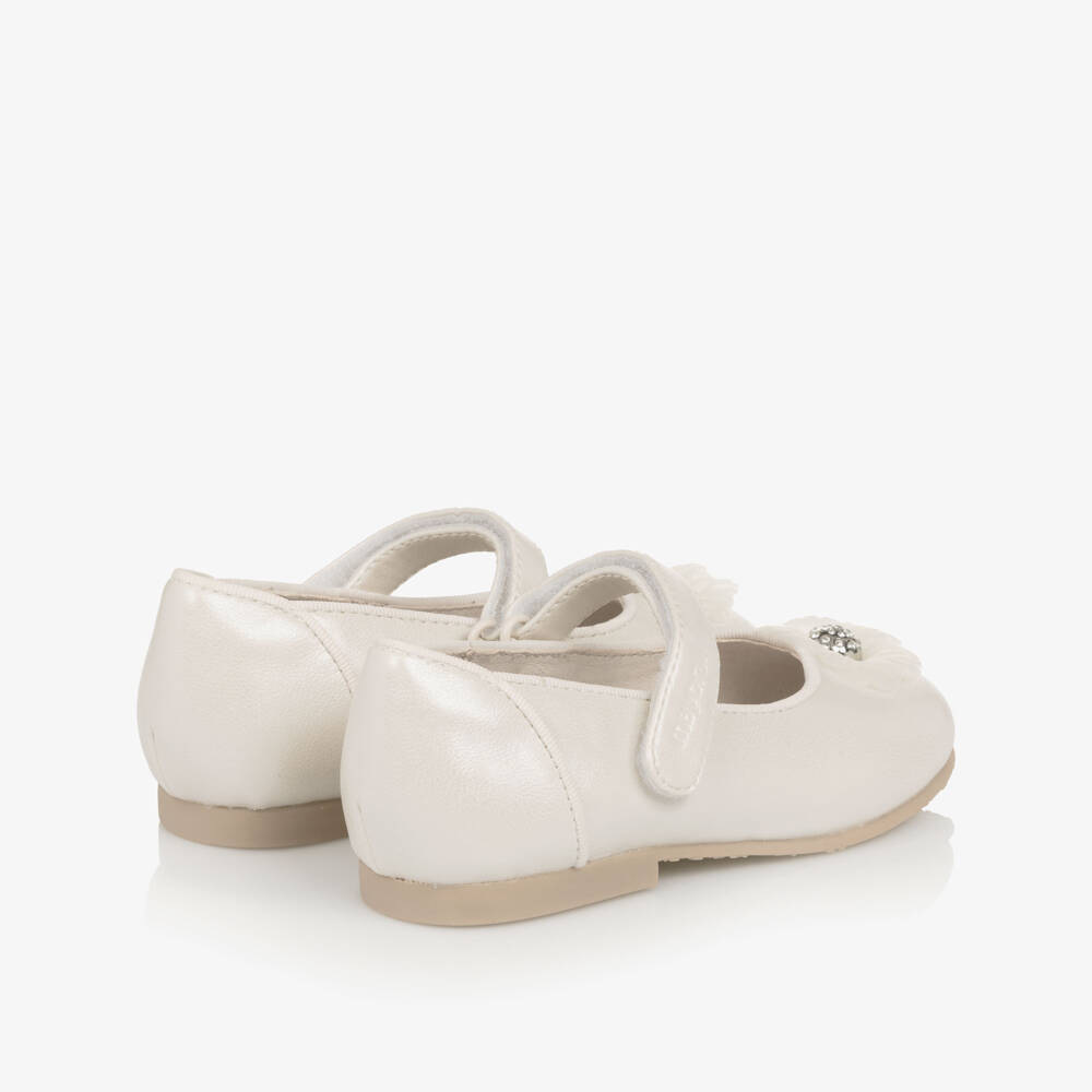 Mayoral-Baby Girls Ivory Pearl Faux Leather Flower Shoes | Childrensalon Outlet