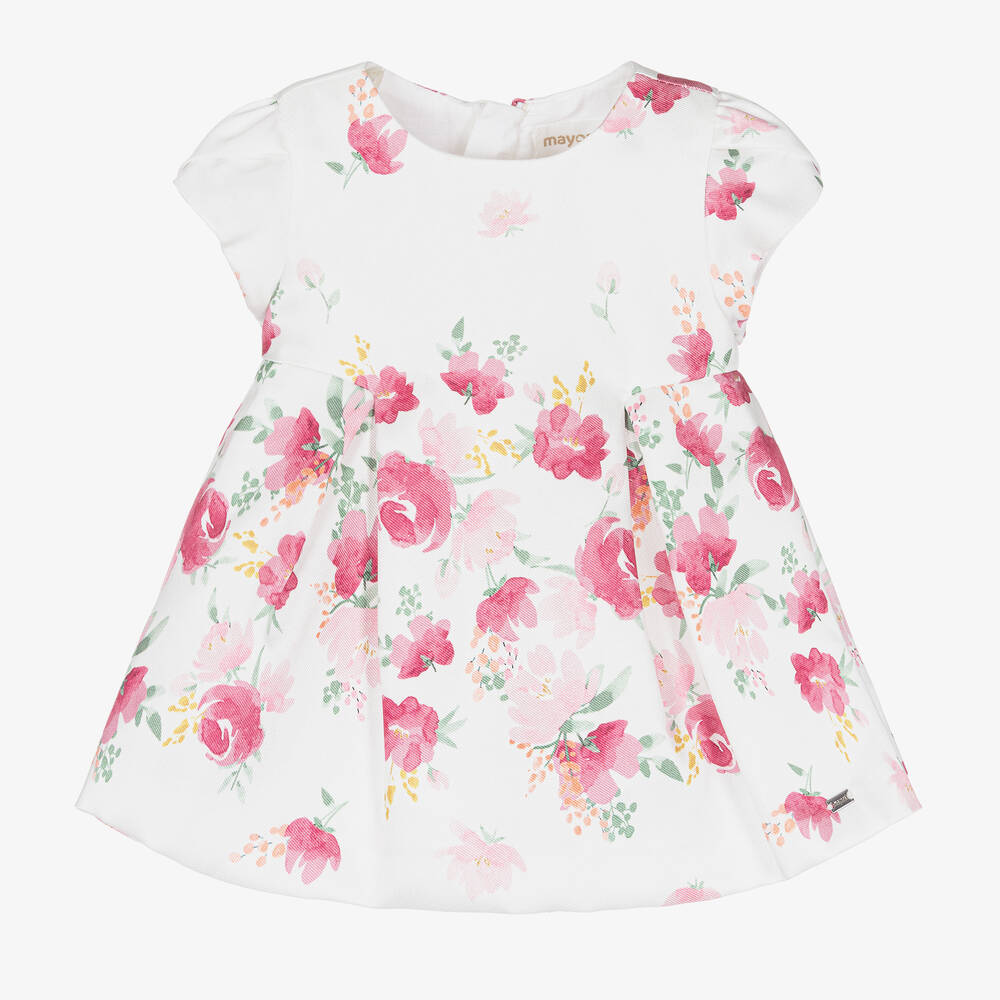 Mayoral - Кремовое атласное платье с розовыми цветами | Childrensalon