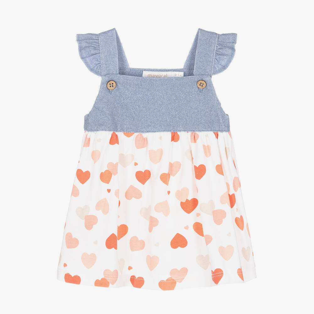 Mayoral - Baby Girls Ivory & Pink Heart Dress | Childrensalon