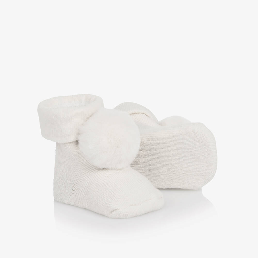 Mayoral Newborn-Baby Girls Ivory Pom Pom Headband & Booties Set | Childrensalon Outlet