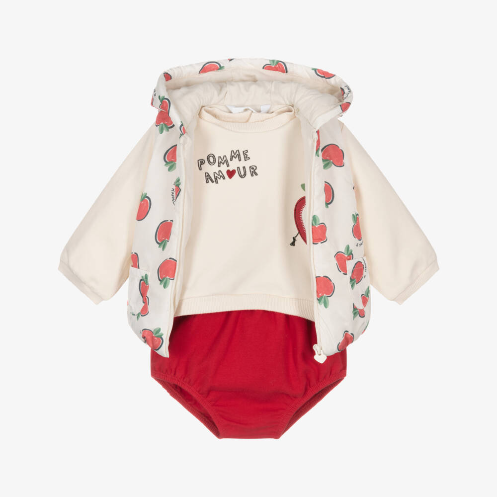 Mayoral Newborn-Baby Girls Ivory & Red Apple Shorts Set | Childrensalon Outlet