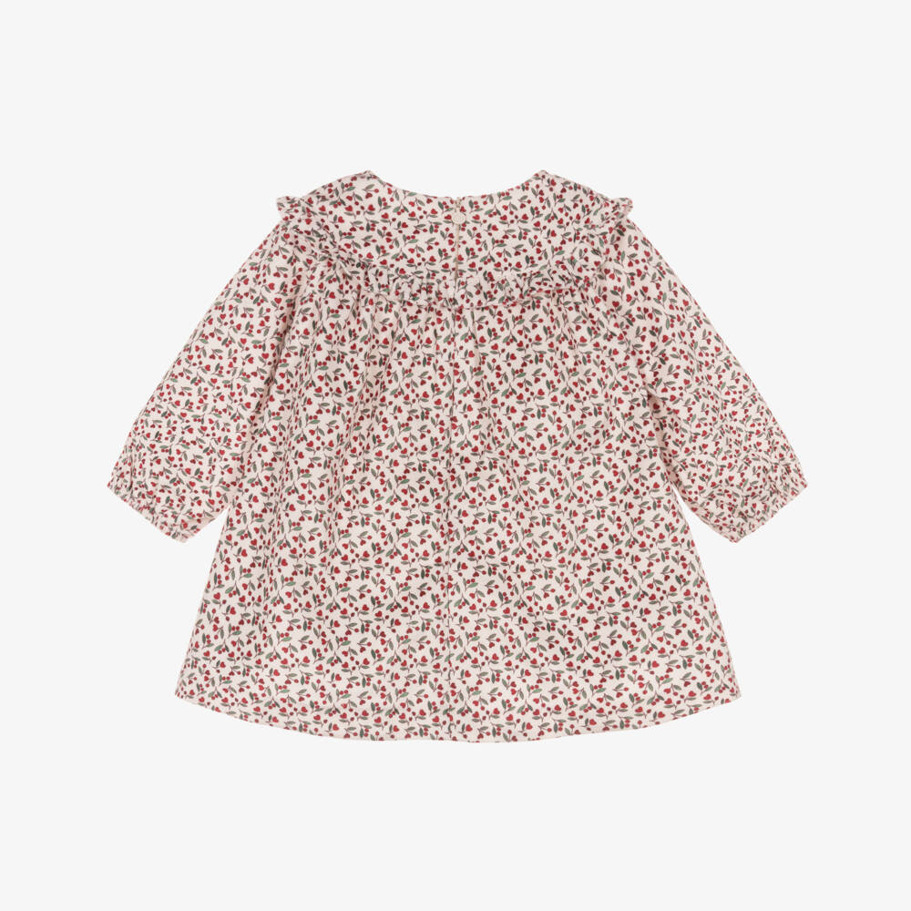 Mayoral Newborn-Baby Girls Ivory & Red Floral Print Velveteen Dress | Childrensalon Outlet