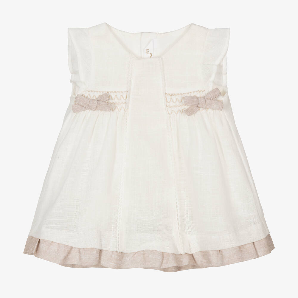Mayoral Newborn-Baby Girls Ivory Smocked Cotton Dress | Childrensalon Outlet