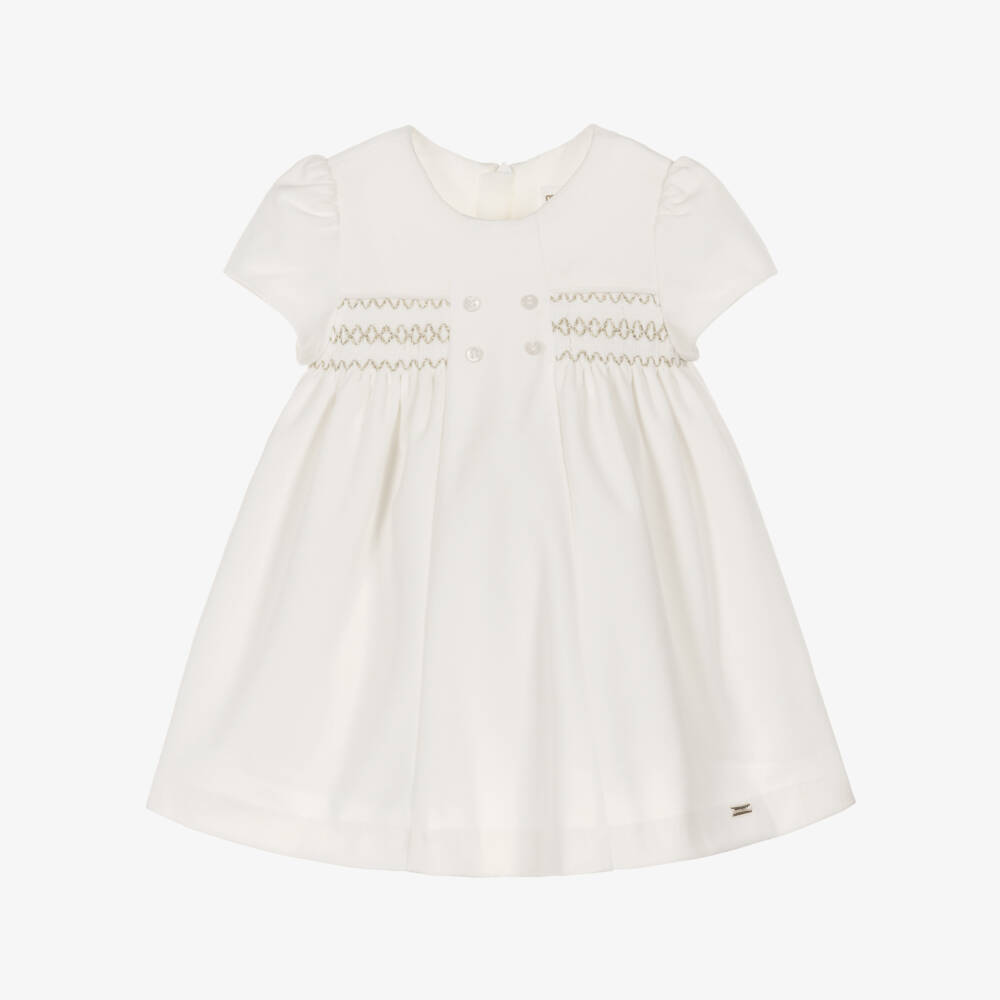Mayoral Newborn-Baby Girls Ivory Smocked Velvet Dress | Childrensalon Outlet