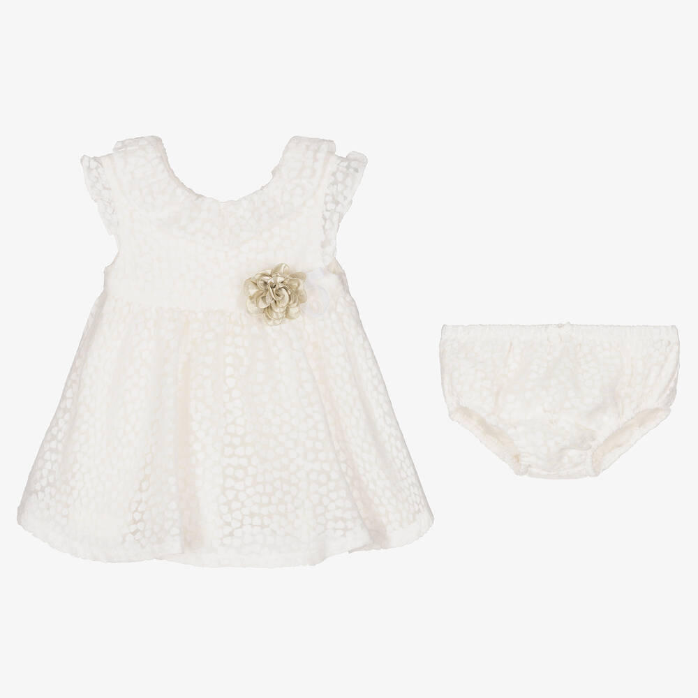 Mayoral-Baby Girls Ivory Spot Organza Dress | Childrensalon Outlet