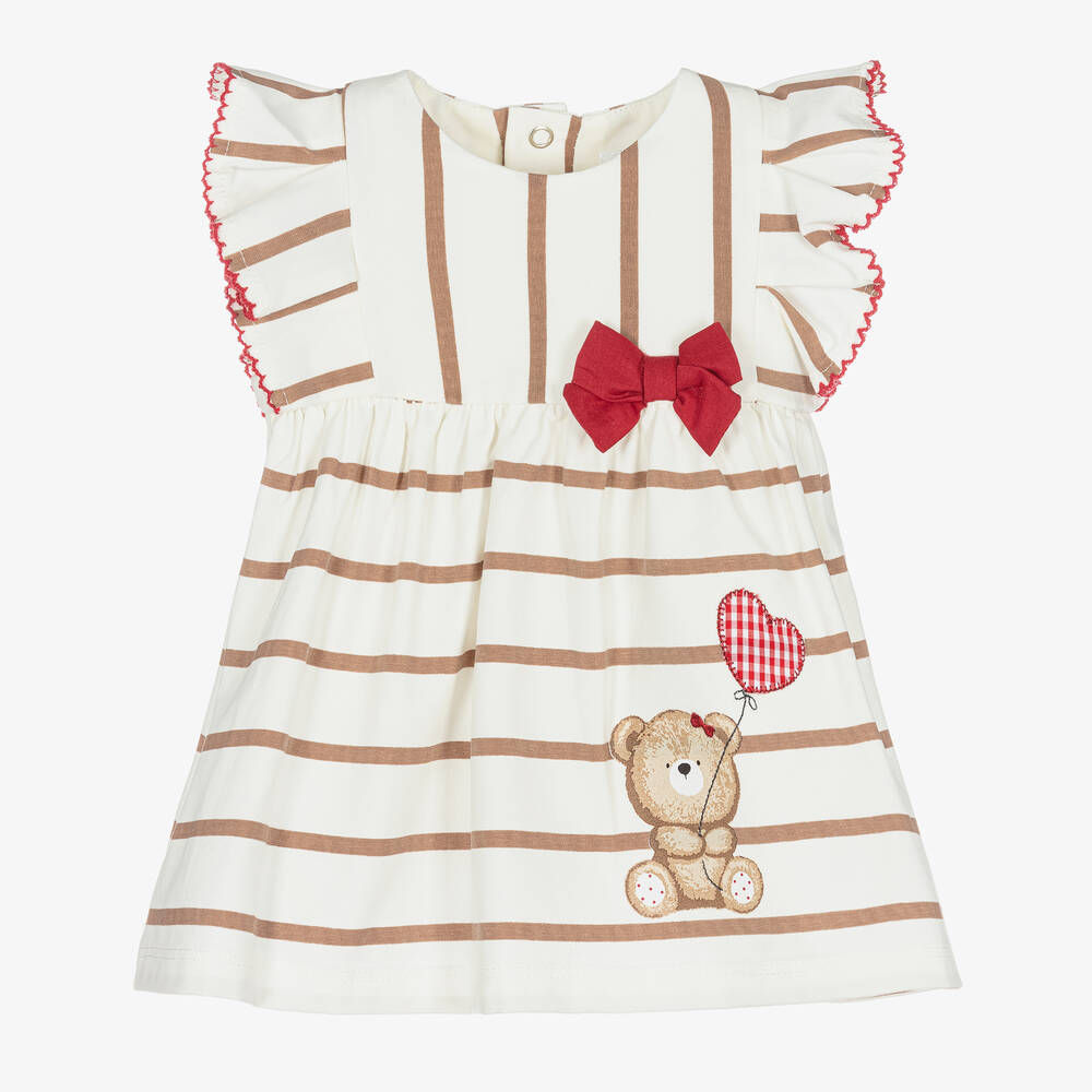 Mayoral - Baby Girls Ivory Striped Teddy Bear Dress | Childrensalon