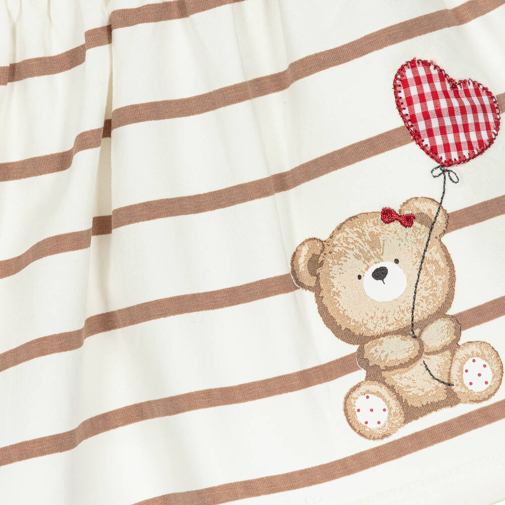 Mayoral Baby Girls Ivory Striped Teddy Bear Dress Childrensalon Outlet