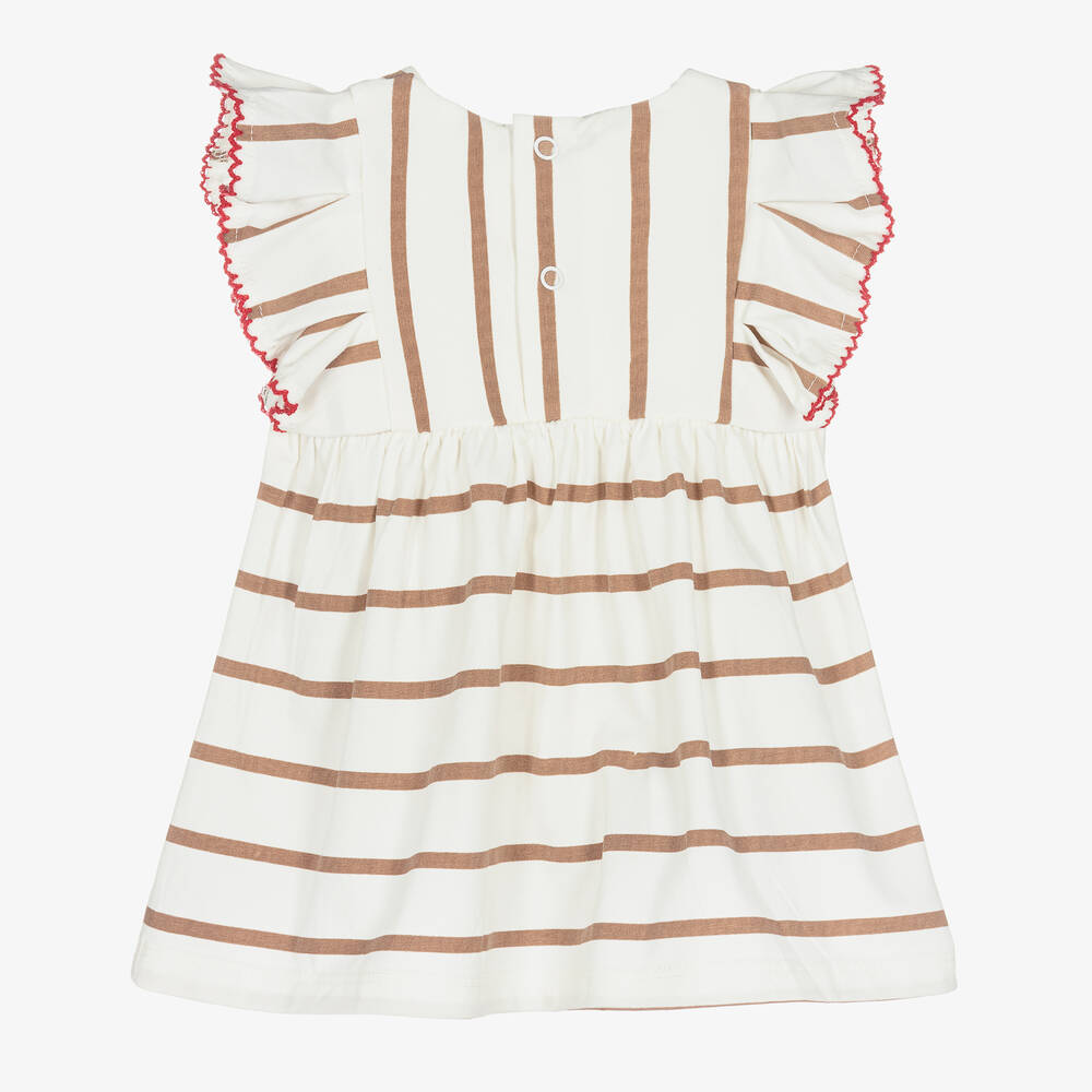 Mayoral-Baby Girls Ivory Striped Teddy Bear Dress | Childrensalon Outlet