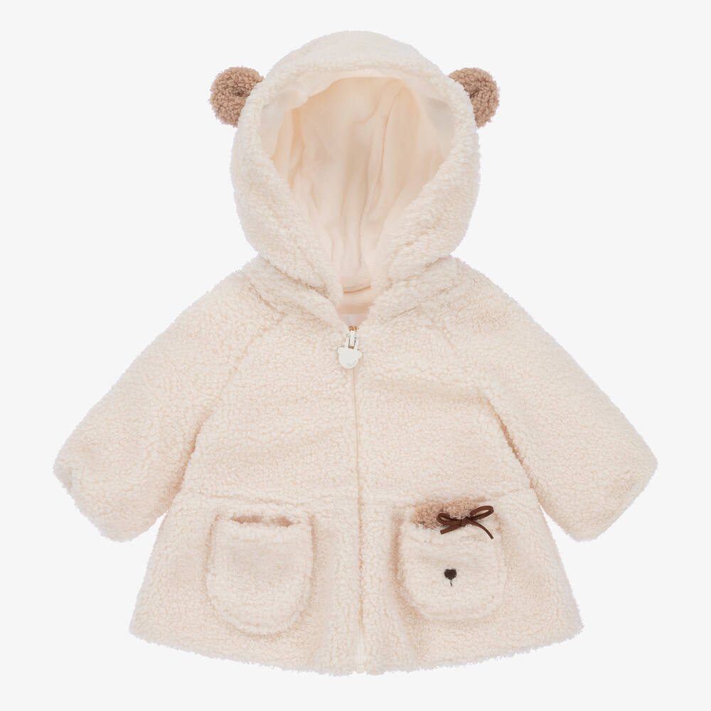 Mayoral - Baby Girls Ivory Teddy Fleece Bear Coat | Childrensalon