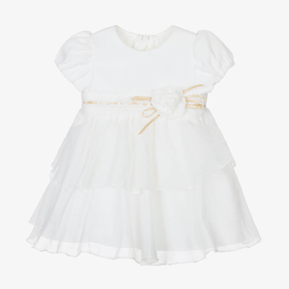 Mayoral - Baby Girls Ivory Velvet Dress | Childrensalon