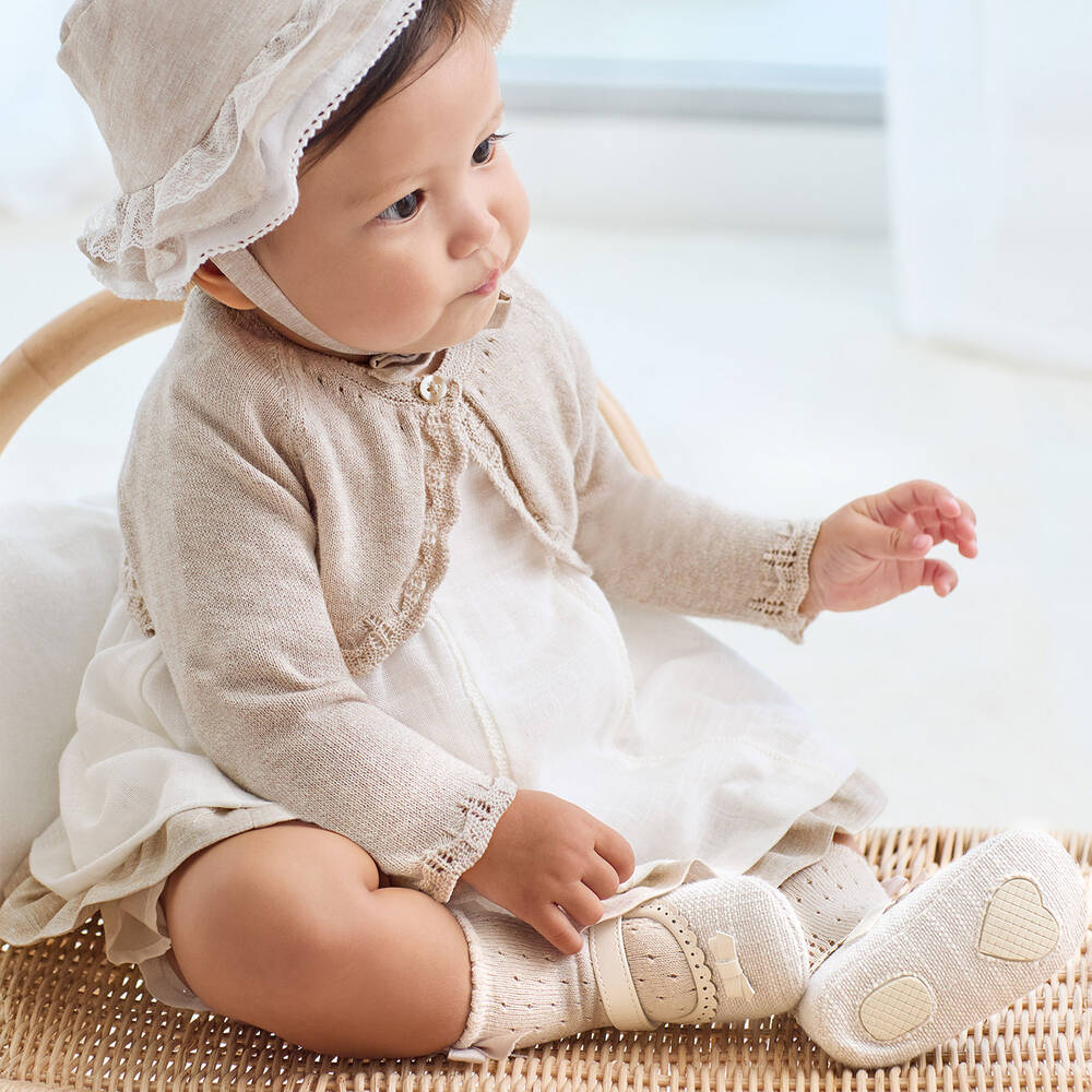 Mayoral Newborn Baby Girls Ivory Woven Pre-Walker Shoes