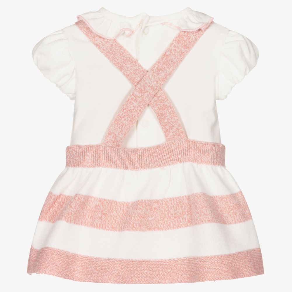 مايورال Newborn-طقم فستان بينافور قطن محبوك لون زهري وأبيض للمولودات | Childrensalon Outlet