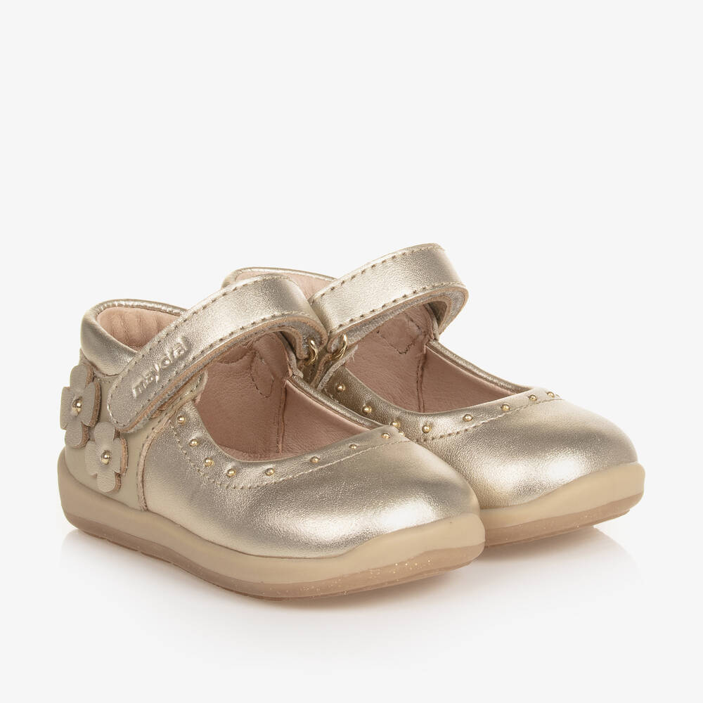 Mayoral - حذاء بسيّر جلد لون ذهبي متاليك أطفال بناتي | Childrensalon