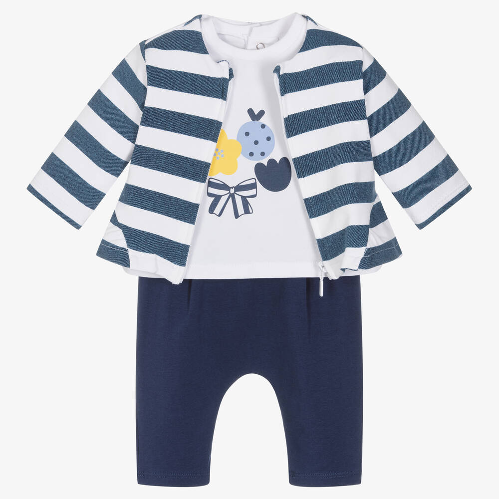 Mayoral - Baby Girls Navy Blue Cotton Trouser Set | Childrensalon