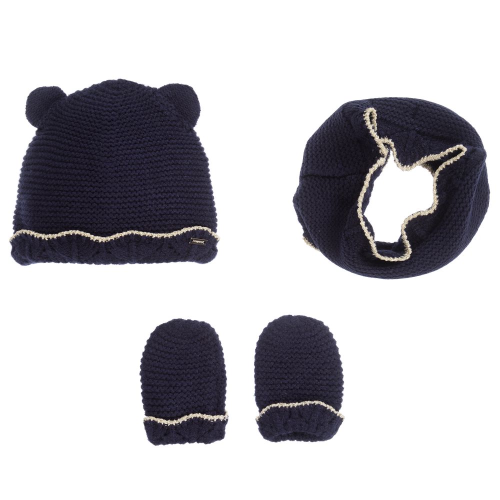 Mayoral - Ensemble bonnet, cache-cou et gants bleu marine Bébé fille | Childrensalon