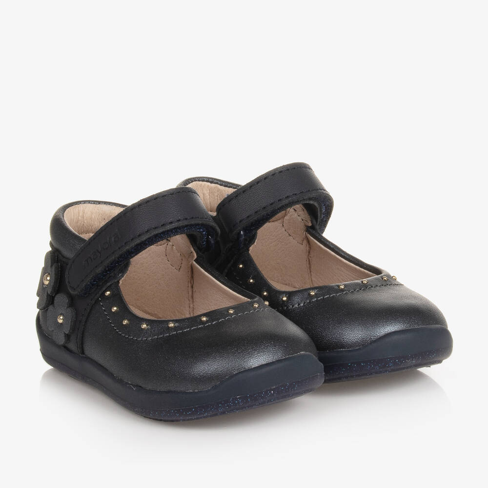 Mayoral - Baby Girls Navy Blue Leather Bar Shoes | Childrensalon