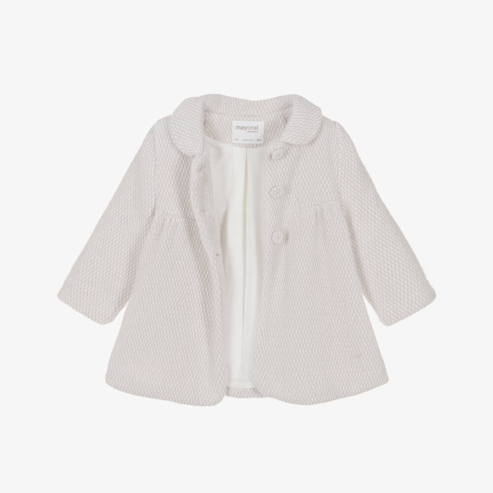 Mayoral Newborn-Baby Girls Pale Beige Fluffy Coat | Childrensalon Outlet