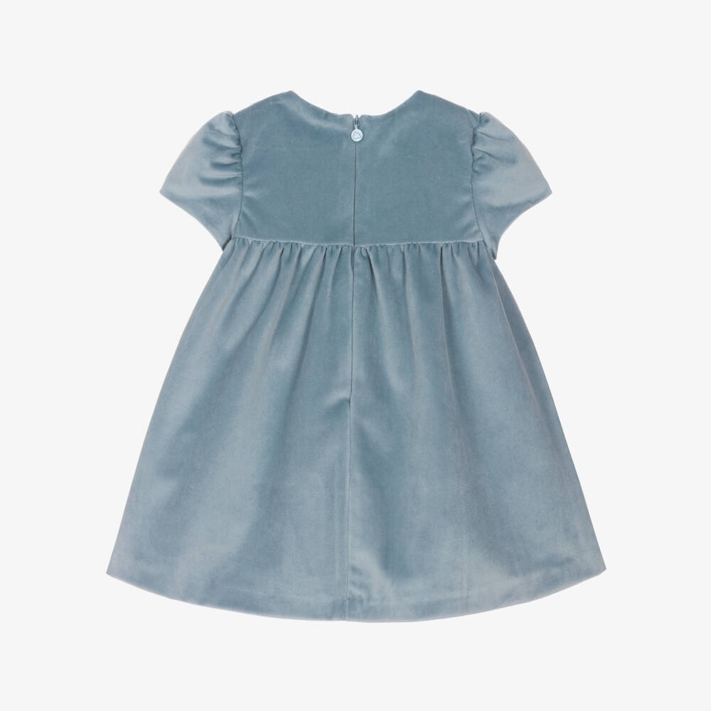 Mayoral Newborn-Baby Girls Pale Blue Smocked Velvet Dress | Childrensalon Outlet
