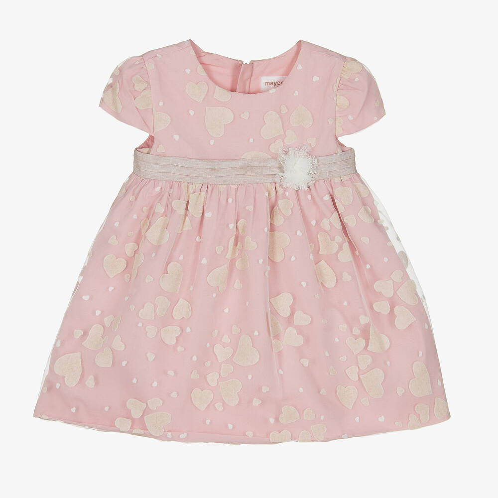 Mayoral - Baby Girls Pink & Beige Heart Organza Dress | Childrensalon