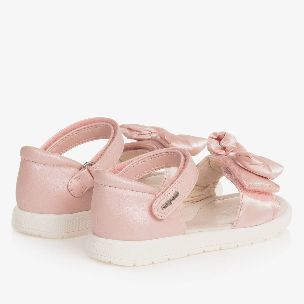Mayoral-Baby Girls Pink Bow Velcro Sandals | Childrensalon Outlet