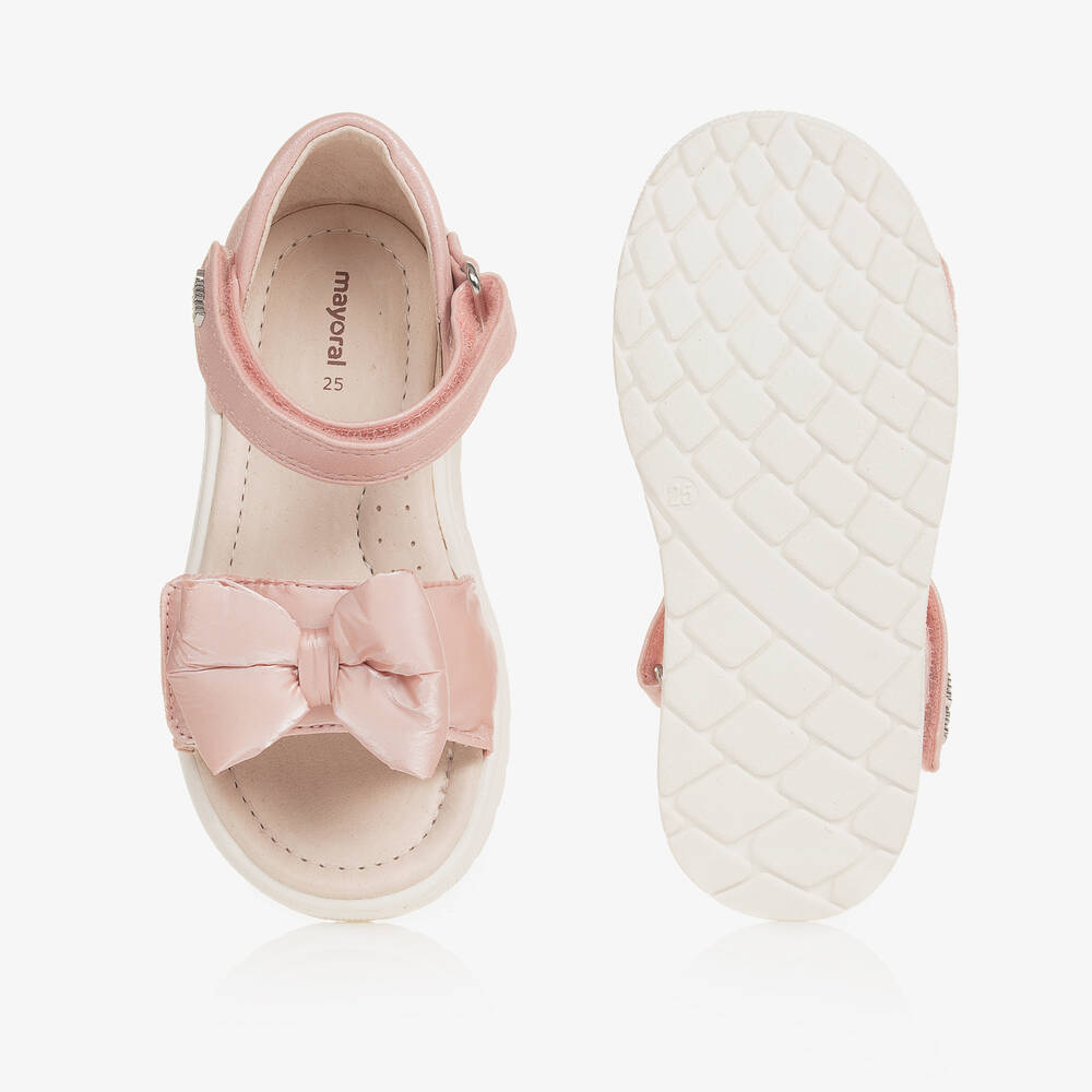 Mayoral-Baby Girls Pink Bow Velcro Sandals | Childrensalon Outlet