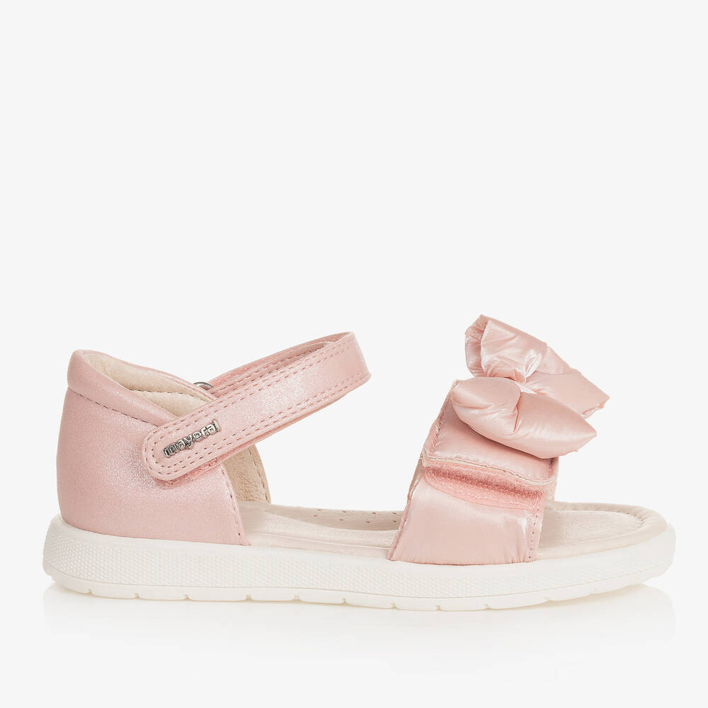 Mayoral-Baby Girls Pink Bow Velcro Sandals | Childrensalon Outlet