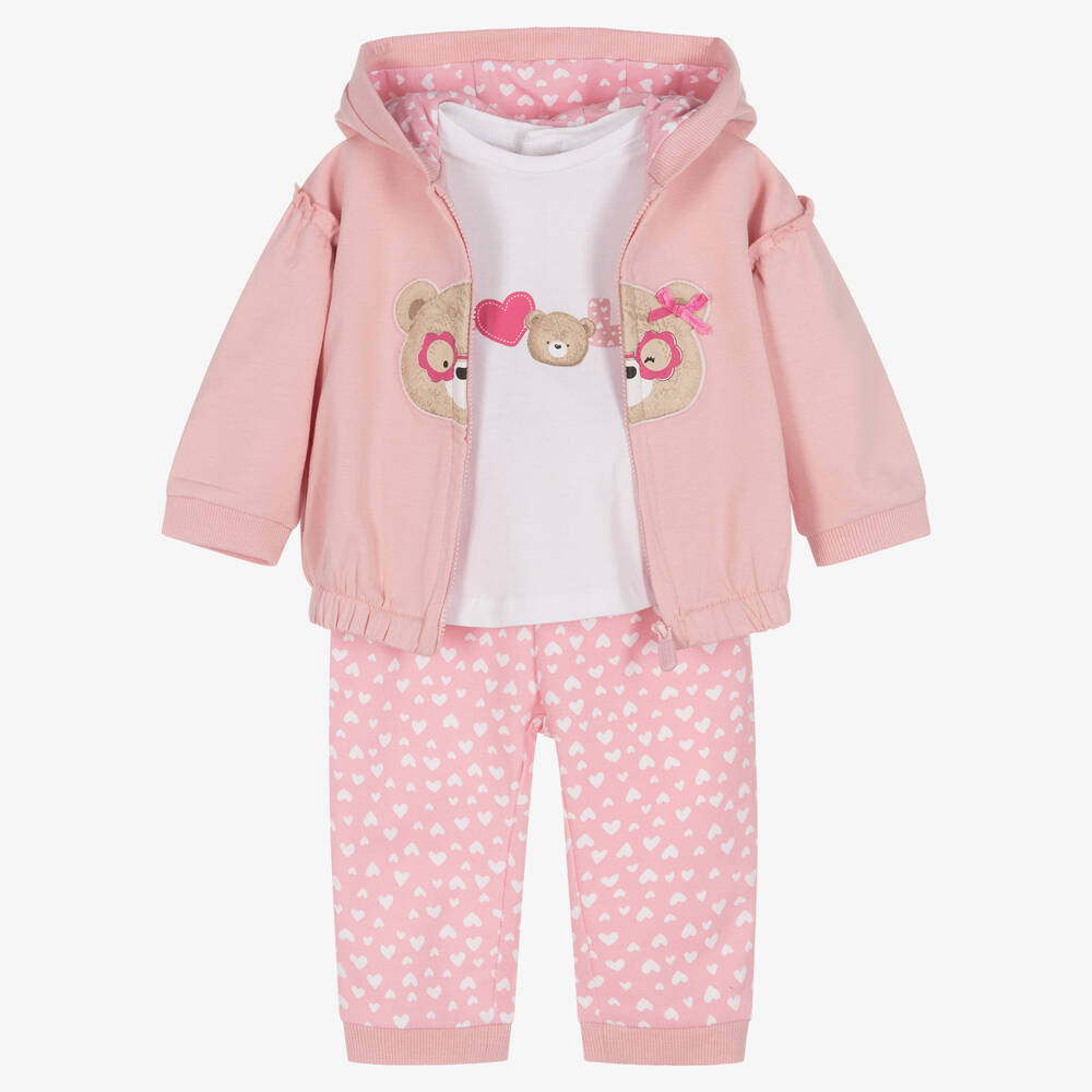 Mayoral - Baby Girls Pink Cotton Bear Tracksuit Set | Childrensalon