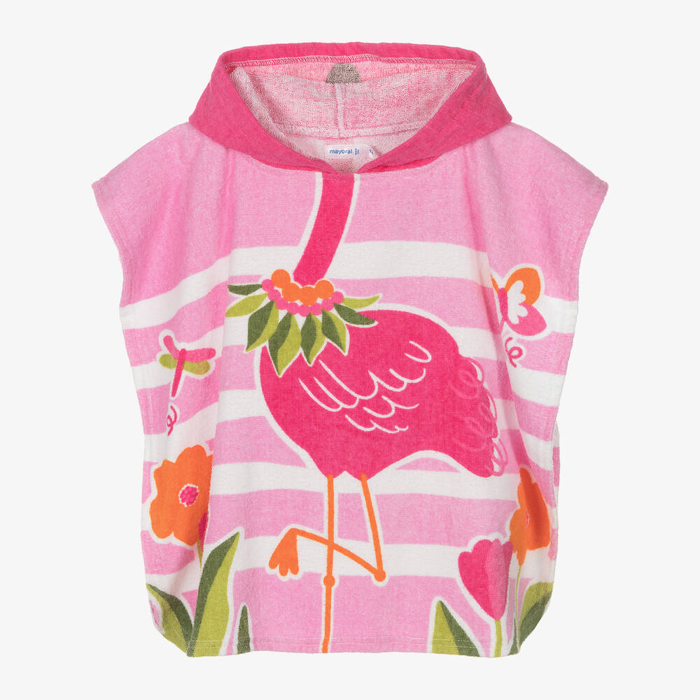 Mayoral-Baby Girls Pink Cotton Flamingo Poncho Towel | Childrensalon Outlet