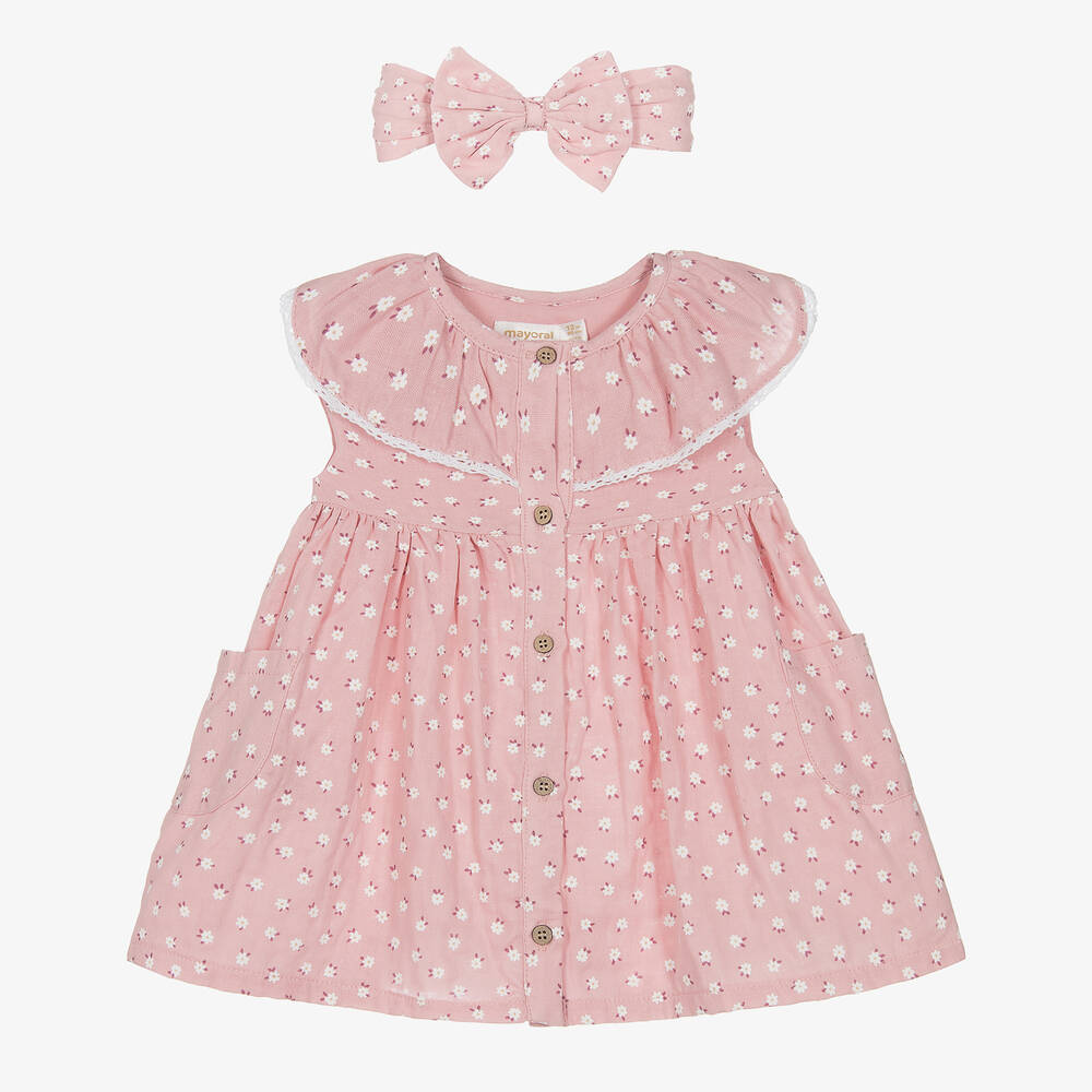 Mayoral - Baby Girls Pink Cotton Floral Dress Set | Childrensalon