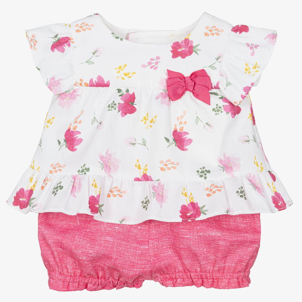 Mayoral - Baby Girls Pink Cotton Floral Shorts Set | Childrensalon