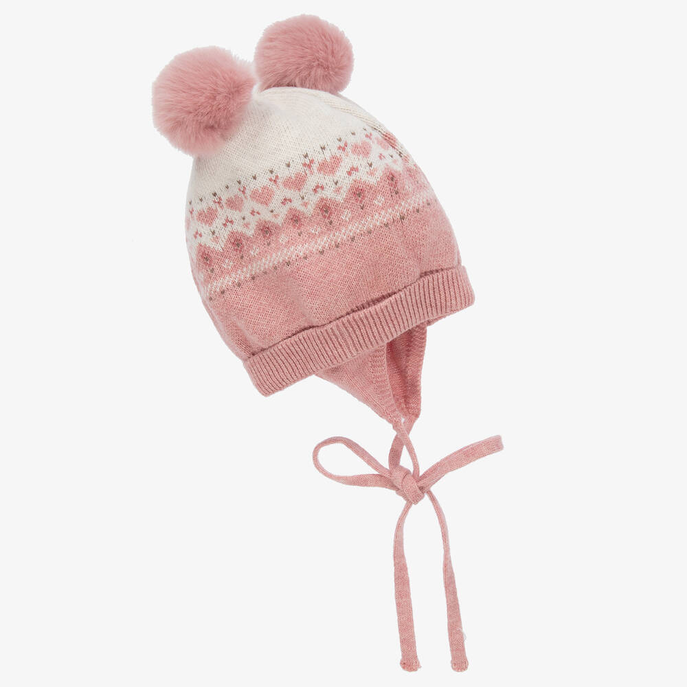 Mayoral-Baby Girls Pink Cotton Hat & Mittens Set | Childrensalon Outlet