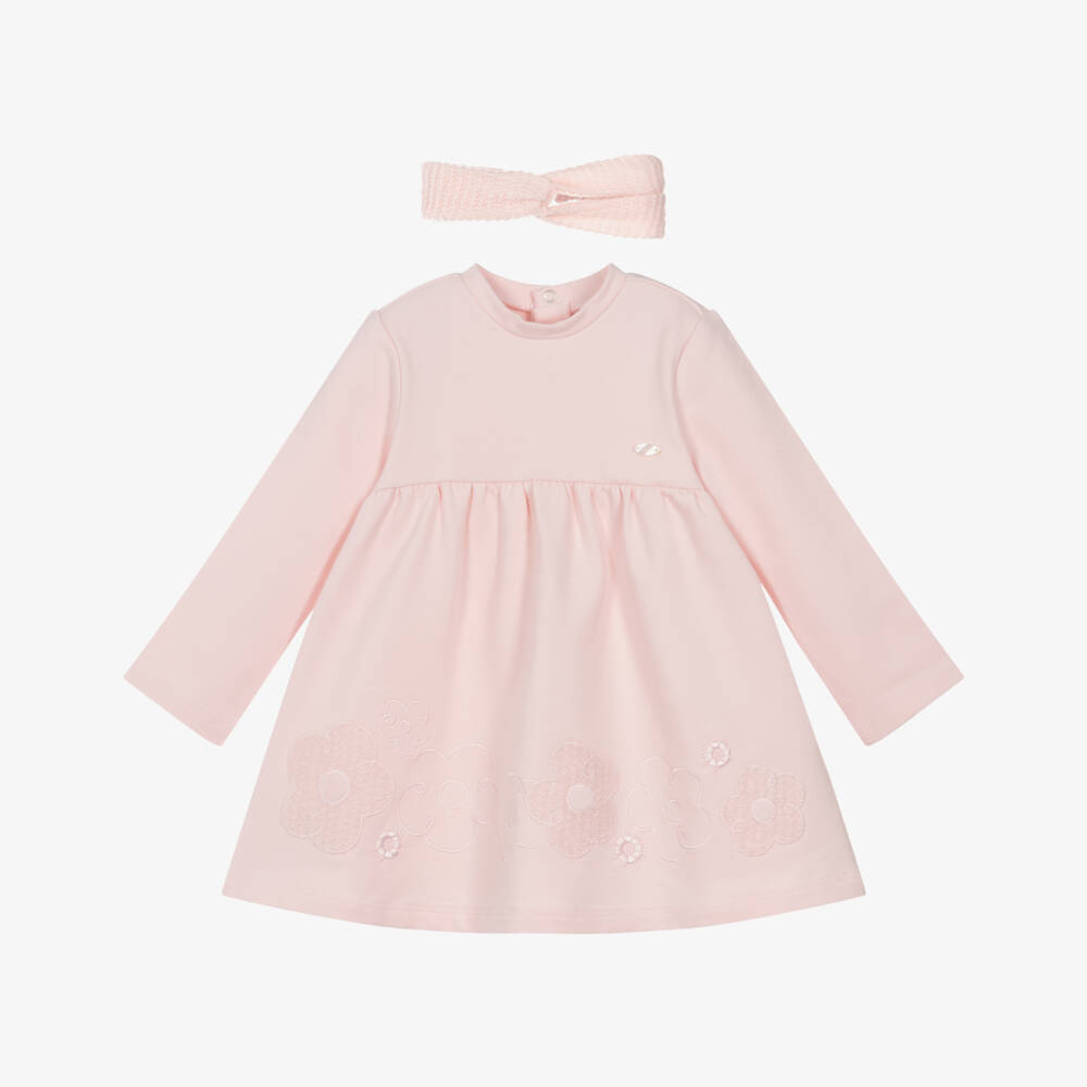 Mayoral Newborn-Baby Girls Pink Cotton Jersey Dress & Knitted Hairband Set | Childrensalon Outlet