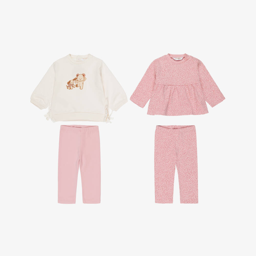 Mayoral Для новорожденных-Baby Girls Pink Cotton Jersey Leggings Sets (2 Pack) | Childrensalon Outlet