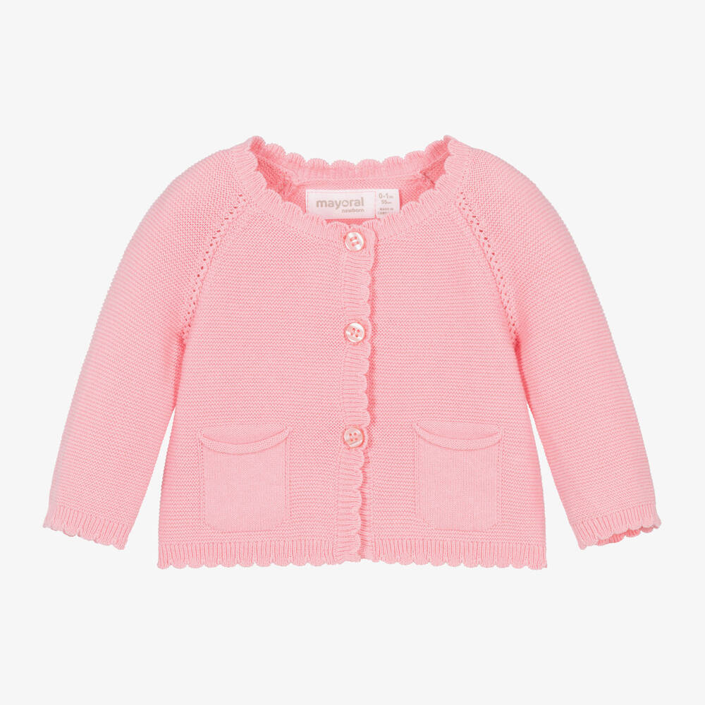 Mayoral-Baby Girls Pink Cotton Knit Cardigan | Childrensalon Outlet