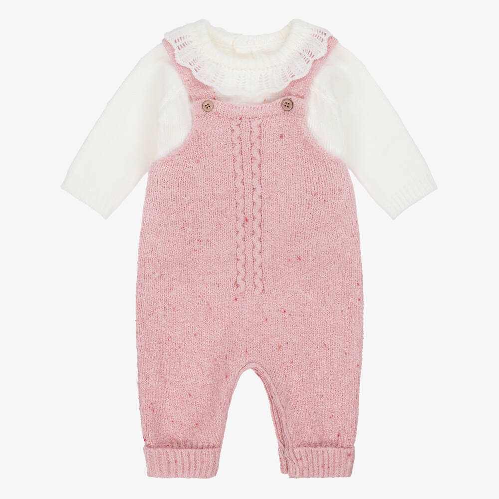 Mayoral Newborn-Baby Girls Pink Cotton Knit Dungaree Set | Childrensalon Outlet