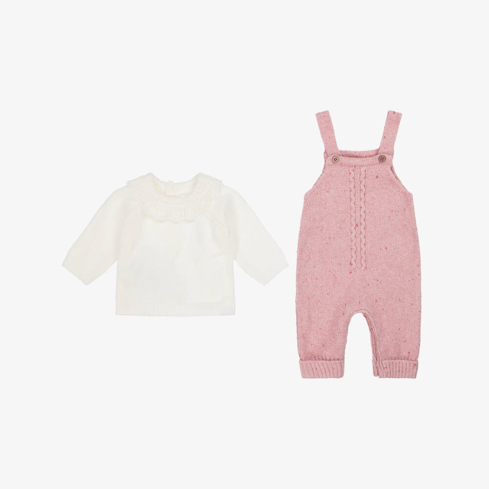 Mayoral Newborn-Baby Girls Pink Cotton Knit Dungaree Set | Childrensalon Outlet